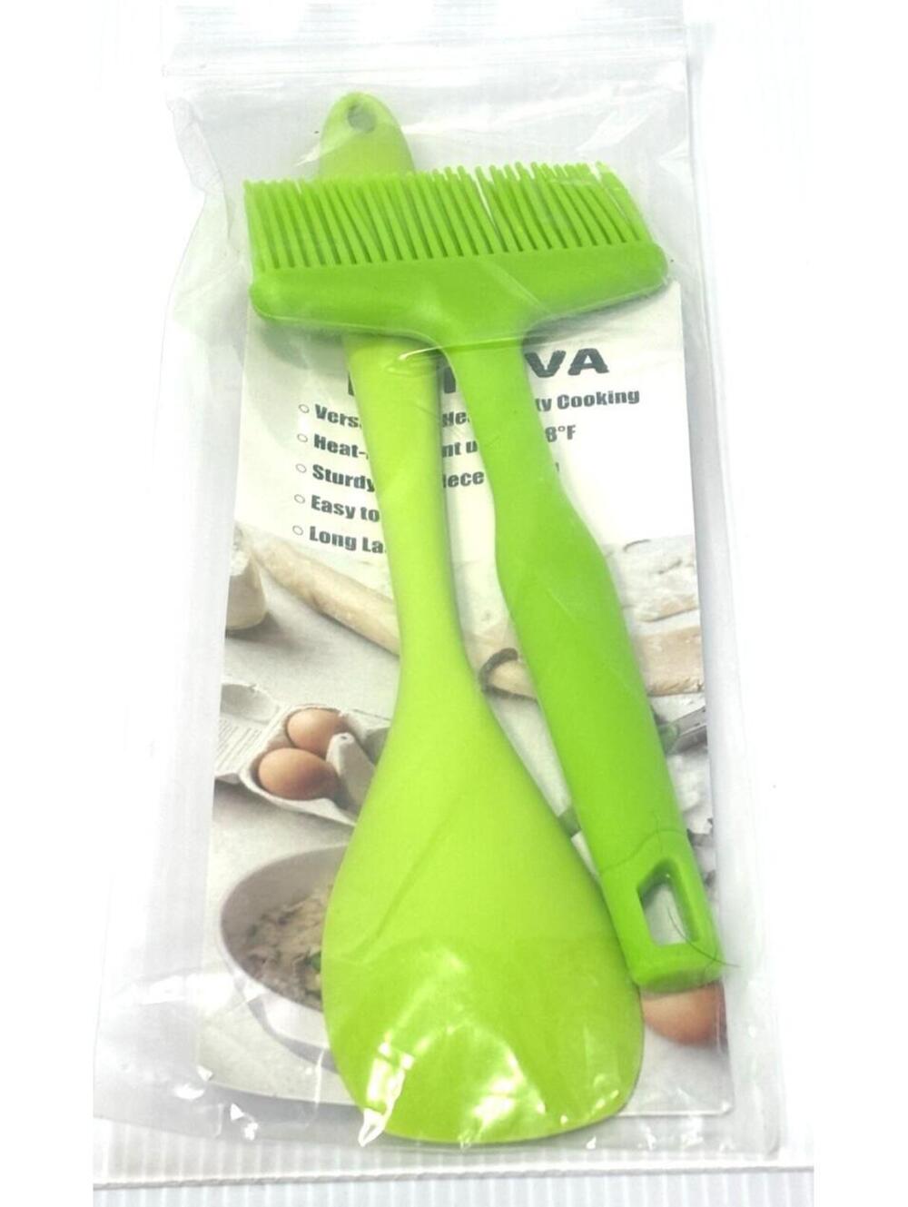 HONSVA Silicone Kitchen Utensil Set, New Green Brush & Spoonula, Cooking Utensil
